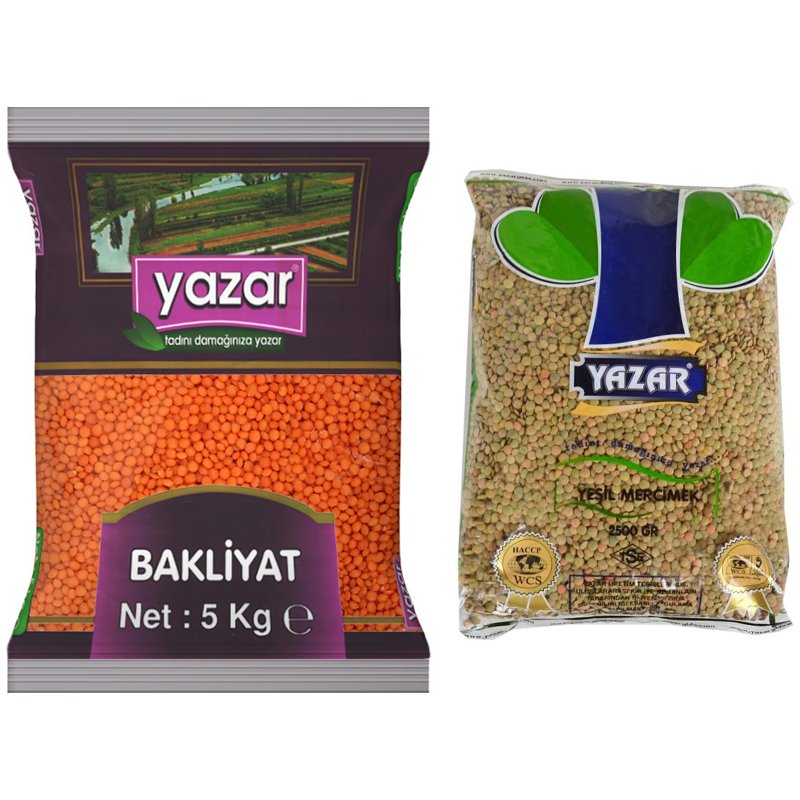 Yazar Kırmızı Mercimek 5 kg + Yeşil Mercimek 2.5 Kg